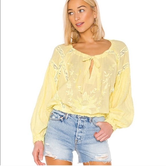 New with Tags Free People Maria Maria Lace Blouse In Lemon Gela - Picture 1 of 7